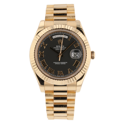 Rolex Day Date II 41MM Rose Gold President Black Roman Dial 218235