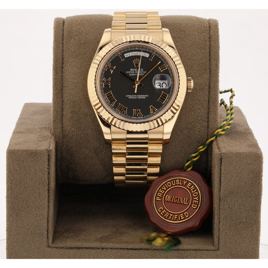 Rolex Day Date II 41MM Rose Gold President Black Roman Dial 218235