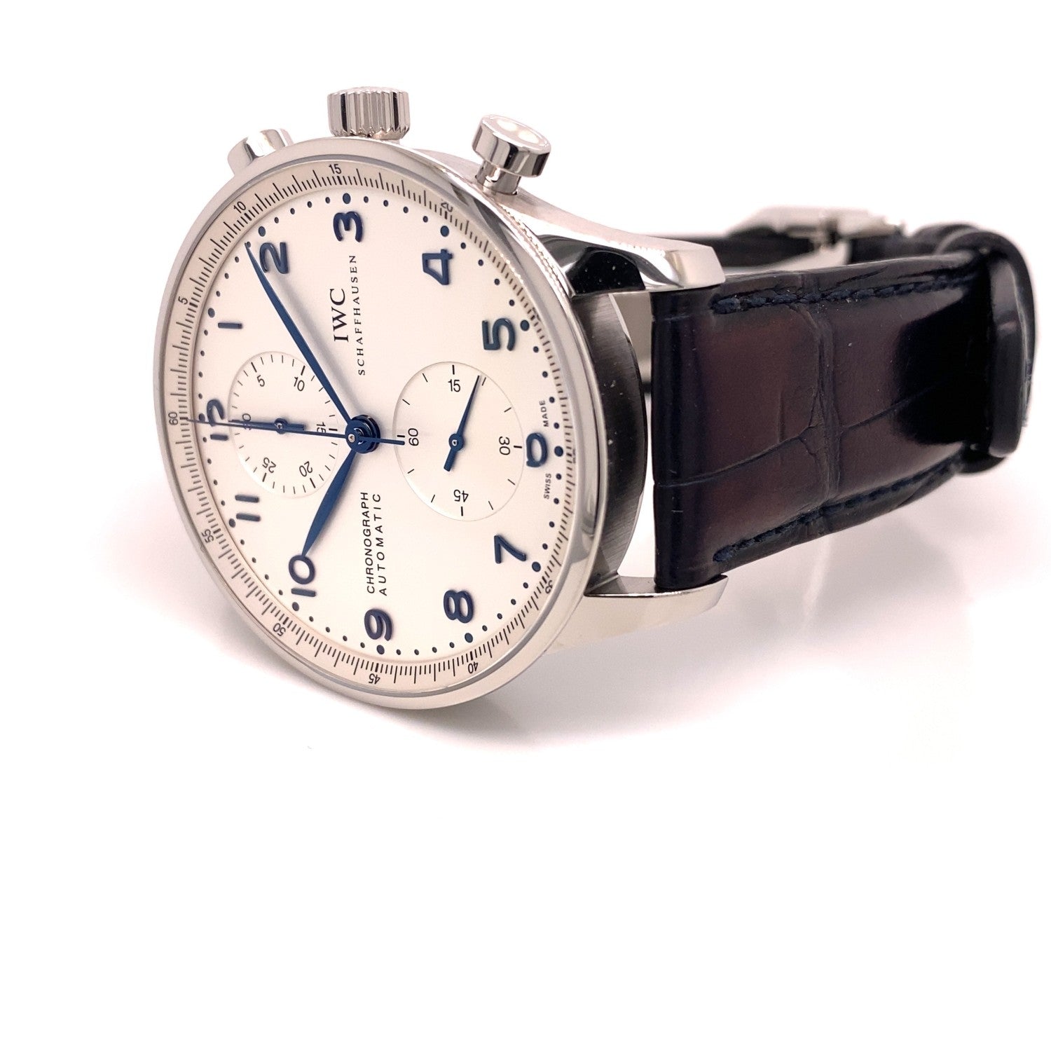 IWC Portugieser 41mm Chronograph Stainless Steel Silver Dial IW371446 22NQVK - Beverly Hills Watch Company