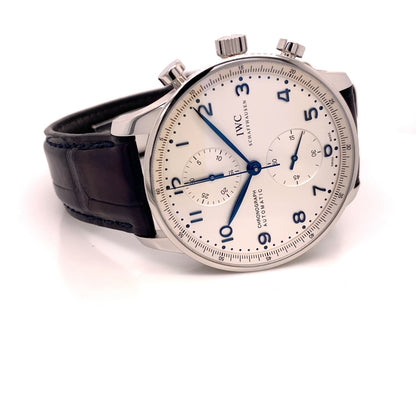 IWC Portugieser 41mm Chronograph Stainless Steel Silver Dial IW371446 22NQVK - Beverly Hills Watch Company