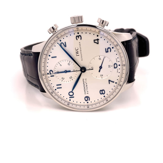 IWC Portugieser 41mm Chronograph Stainless Steel Silver Dial IW371446 22NQVK - Beverly Hills Watch Company