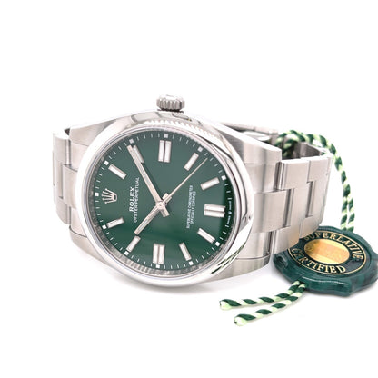 Rolex Oyster Perpetual 41mm Stainless Steel Green Dial 124300 25MXZ1 - Beverly Hills Watch Company