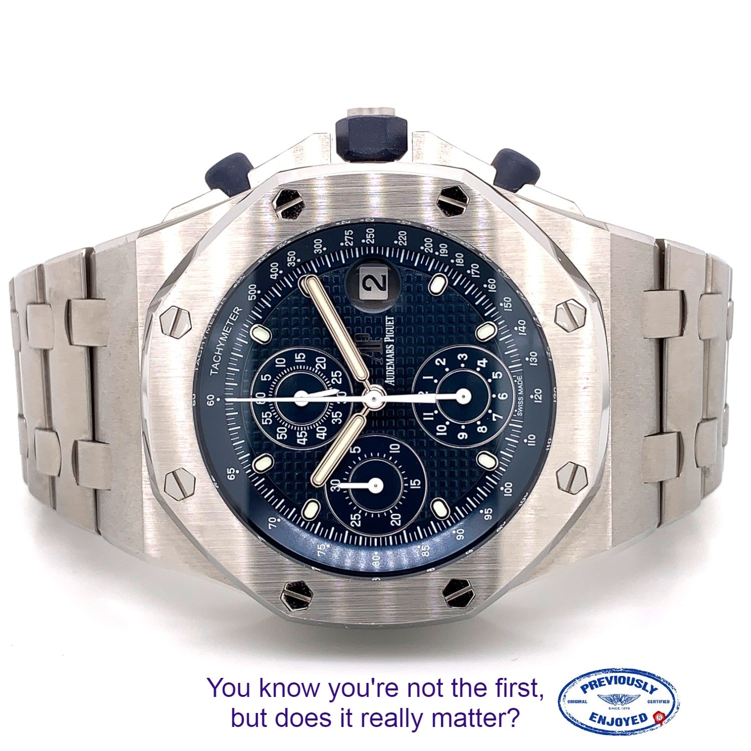 Audemars Piguet Royal Oak Offshore 42mm Stainless Steel Anniversary Blue Dial 26237ST.OO.1000ST.01 J7FXEC - Beverly Hills Watch Company