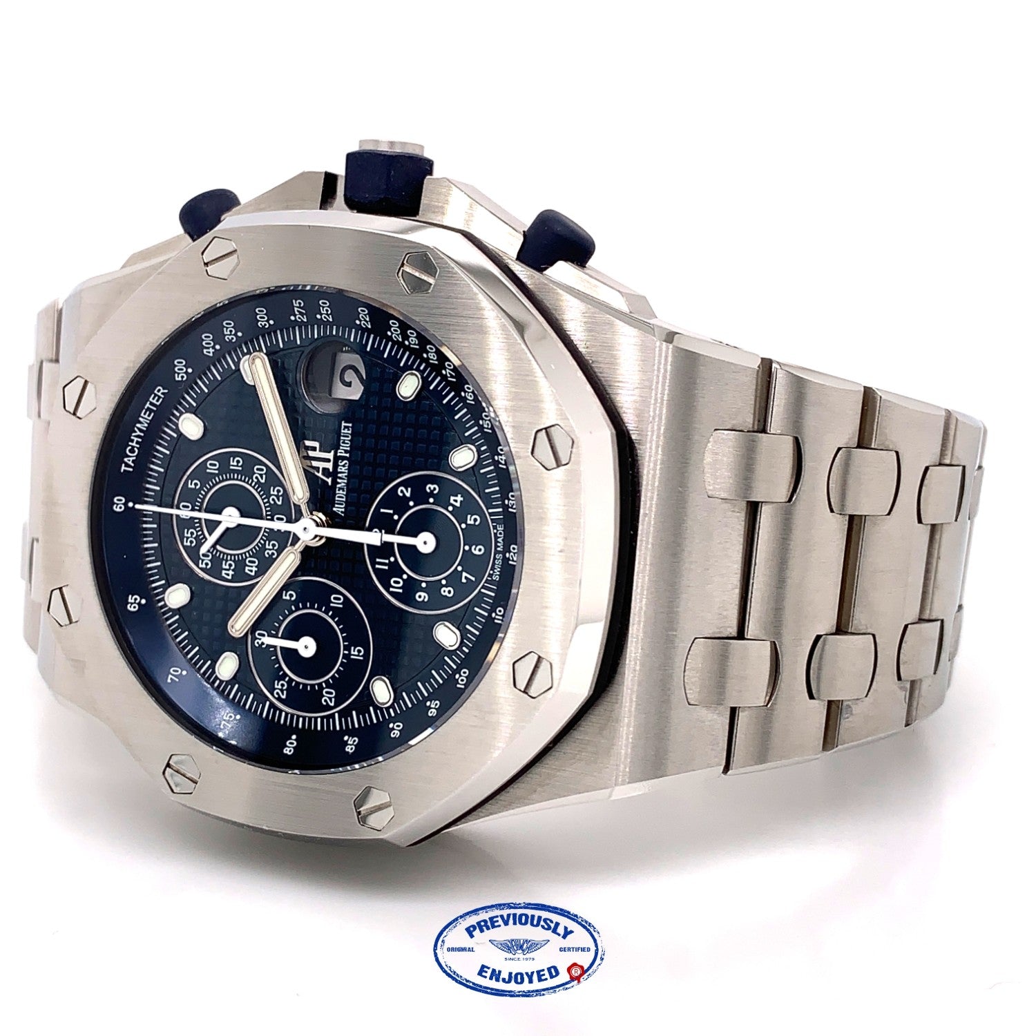 Audemars Piguet Royal Oak Offshore 42mm Stainless Steel Anniversary Blue Dial 26237ST.OO.1000ST.01 J7FXEC - Beverly Hills Watch Company