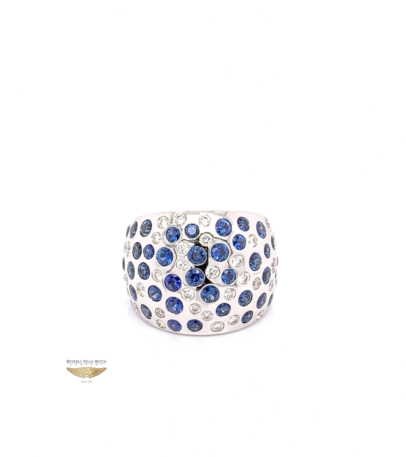 Naira & C Diamond and Sapphire Domed White Gold Ring 2667 - Beverly Hills Watch and Jewelry Company