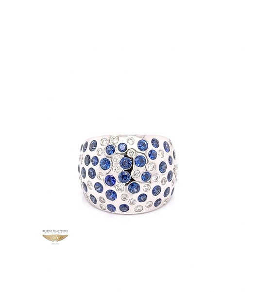 Naira & C Diamond and Sapphire Domed White Gold Ring 2667 - Beverly Hills Watch and Jewelry Company