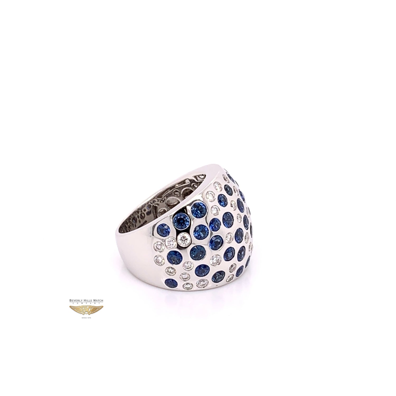 Naira & C Diamond and Sapphire Domed White Gold Ring 2667 - Beverly Hills Watch and Jewelry Company