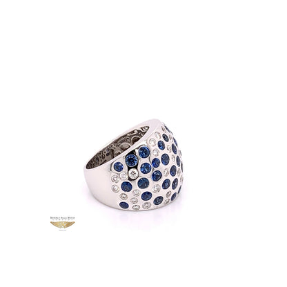 Naira & C Diamond and Sapphire Domed White Gold Ring 2667 - Beverly Hills Watch and Jewelry Company