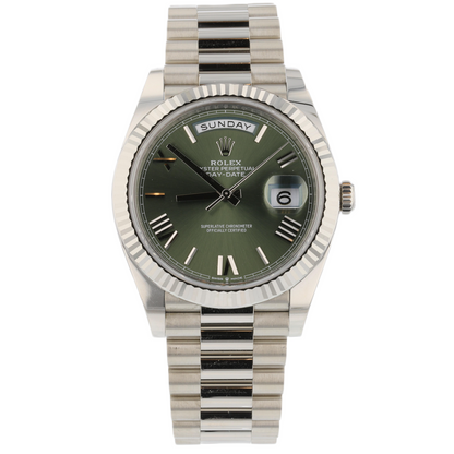 Rolex Day-Date 40mm White Gold President Olive Green 228239
