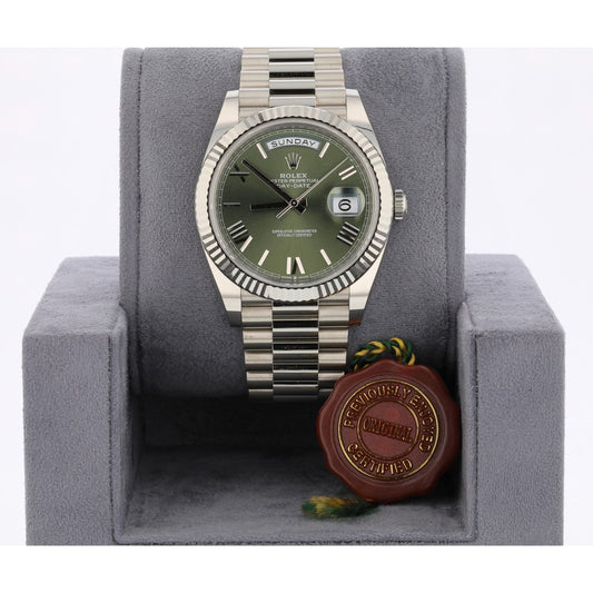 Rolex Day-Date 40mm White Gold President Olive Green 228239