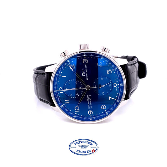 IWC Portuguese 40.9mm Stainless Steel Chronograph Blue Dial  IW371491 2L2D5K - Beverly Hills Watch Company