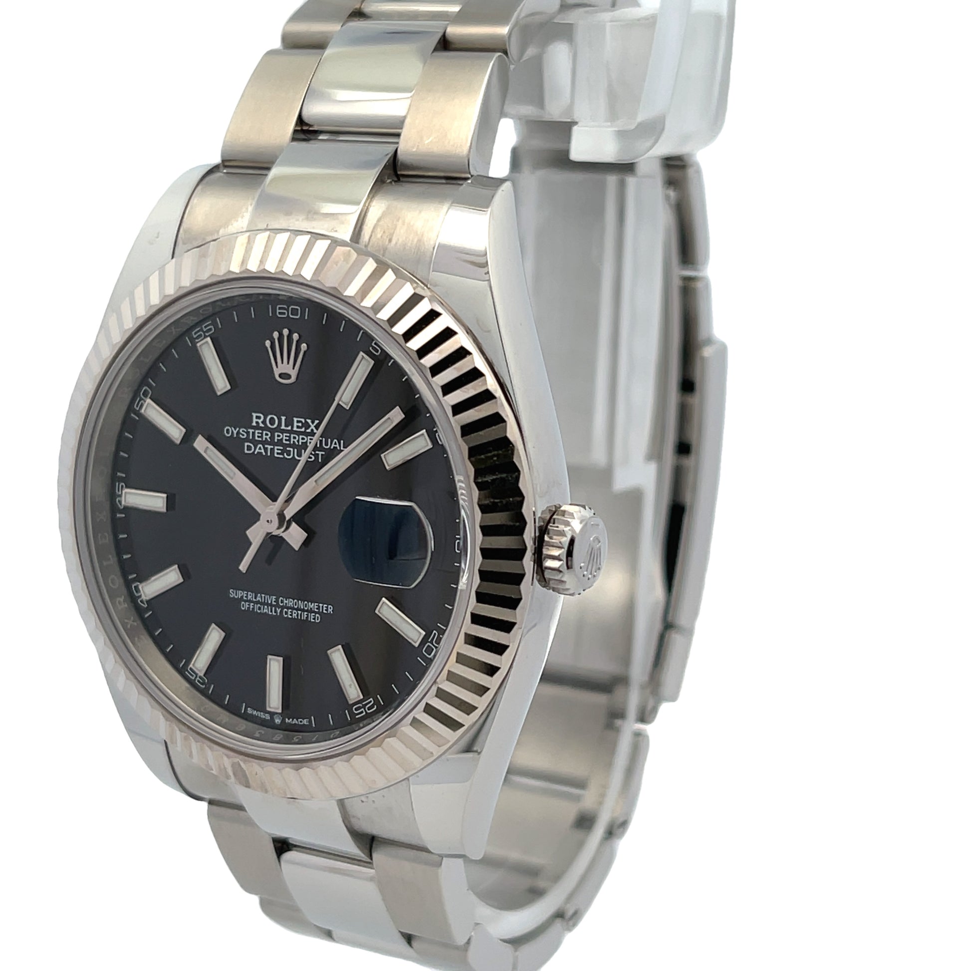 Rolex Datejust 41mm Stainless Steel White gold Fluted Bezel 126334 - Beverly Hills Watch Company