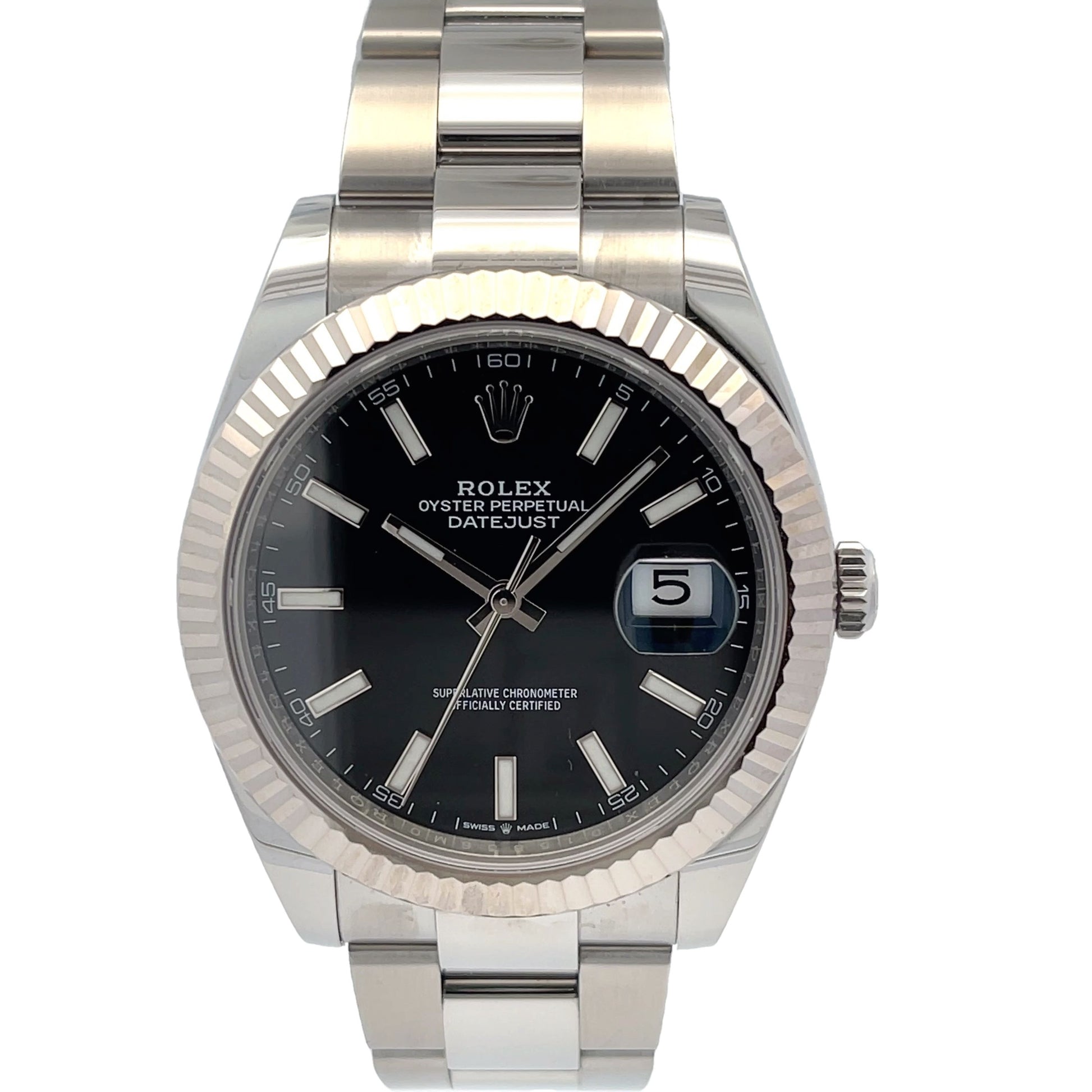 Rolex Datejust 41mm Stainless Steel White gold Fluted Bezel 126334 - Beverly Hills Watch Company