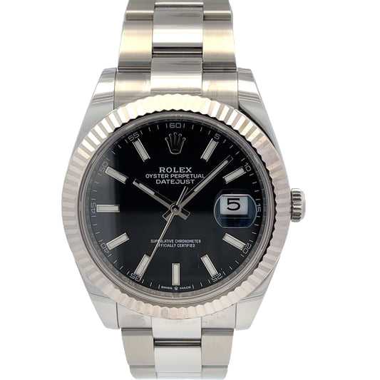 Rolex Datejust 41mm Stainless Steel White gold Fluted Bezel 126334 - Beverly Hills Watch Company