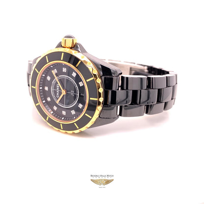 Chanel J12 33mm Rose Gold and Black Ceramic Diamond Dial H2543 2VM943 - Beverly Hills Watch Company