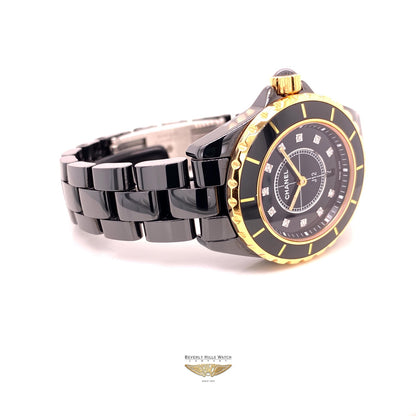 Chanel J12 33mm Rose Gold and Black Ceramic Diamond Dial H2543 2VM943 - Beverly Hills Watch Company