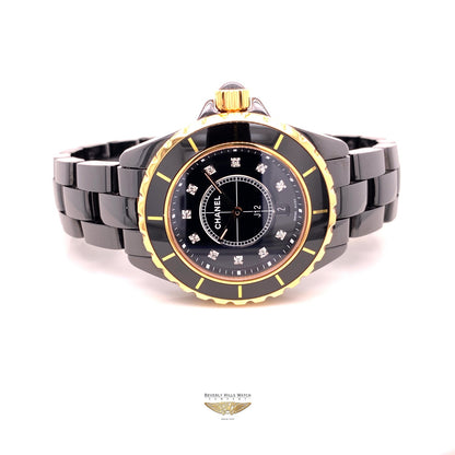 Chanel J12 33mm Rose Gold and Black Ceramic Diamond Dial H2543 2VM943 - Beverly Hills Watch Company