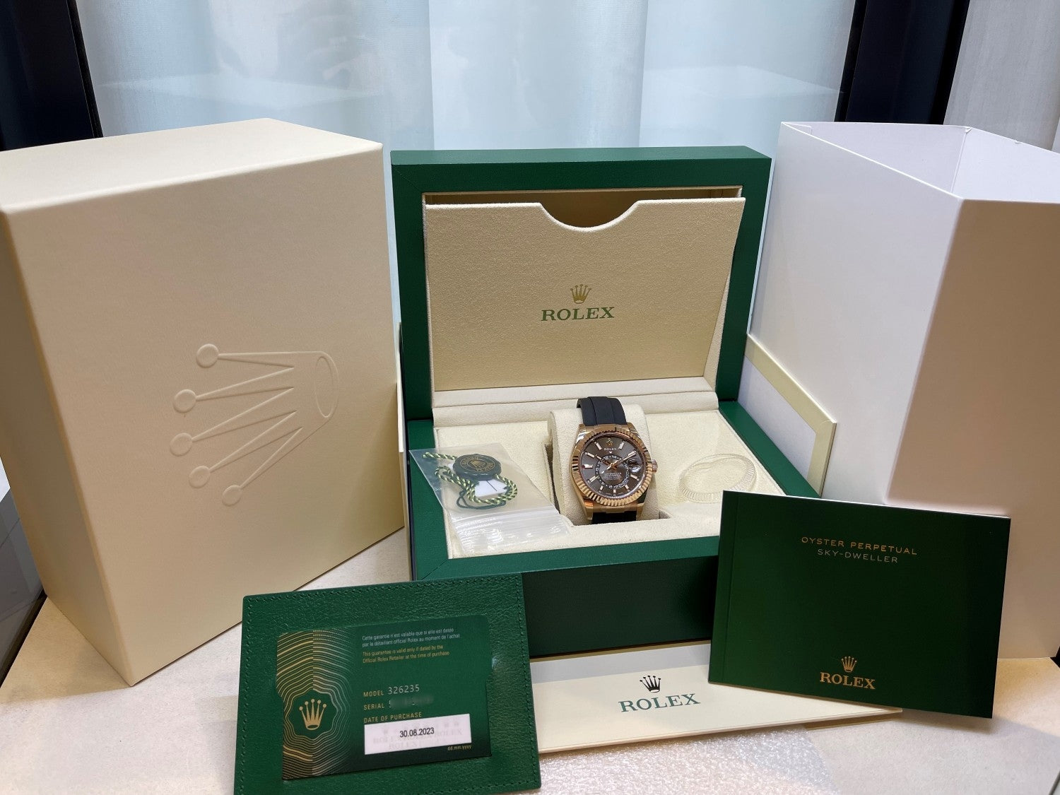Rolex Sky-Dweller Everose 42mm Oysterflex Gray Dial 326235 - Beverly Hills Watch Company