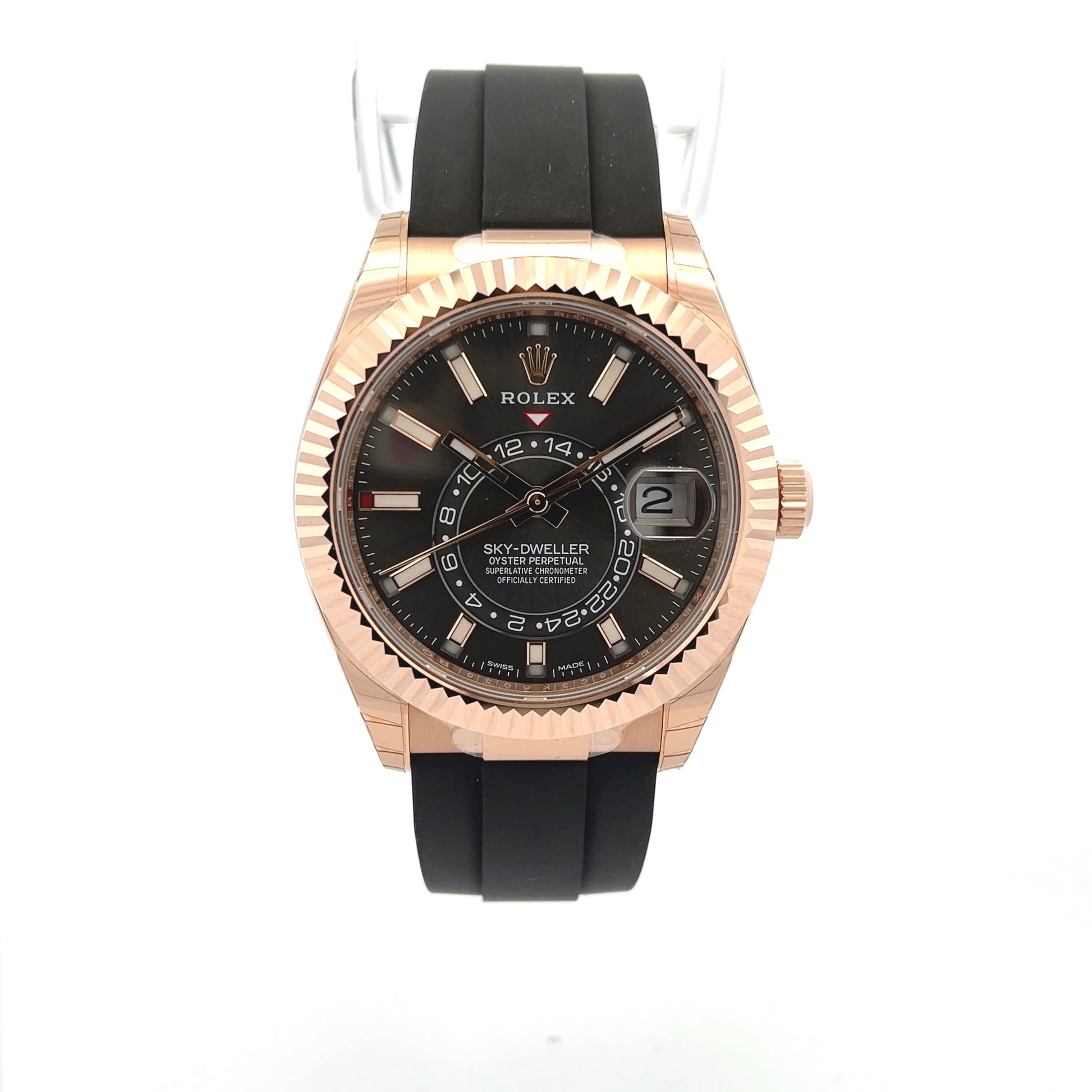 Rolex Sky-Dweller Everose 42mm Oysterflex Gray Dial 326235 - Beverly Hills Watch Company