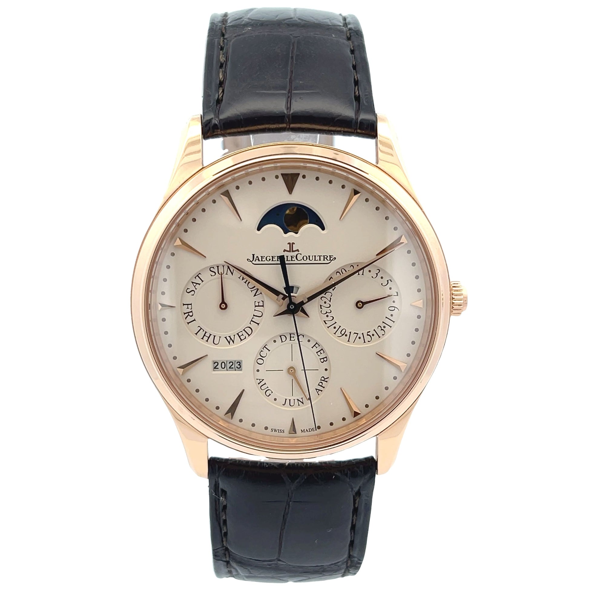 Jaeger LeCoultre Master Ultra Thin Perpetual Rose Gold Beige Dial Q1302520 - Beverly Hills Watch Company