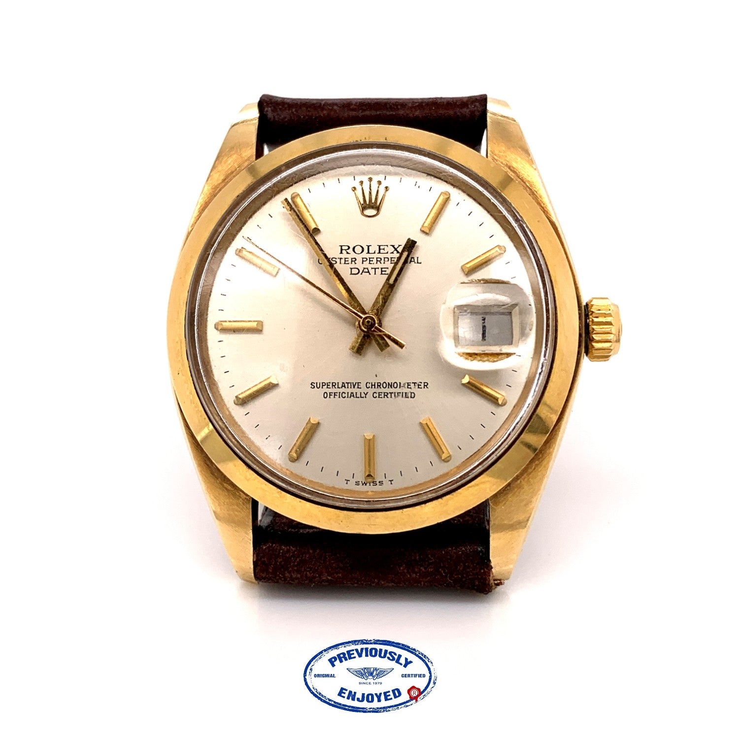 Rolex Date 34mm Yellow Gold Vintage Automatic 1500 37Z40V - Beverly Hills Watch Company