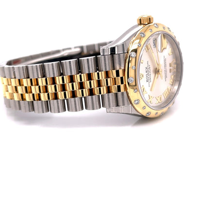 Rolex Datejust 31mm Domed Diamond Bezel Yellow gold and Stainless Silver Roman Diamond Dial 278343RBR 39M5K8 - Beverly Hills Watch Company