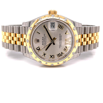 Rolex Datejust 31mm Domed Diamond Bezel Yellow gold and Stainless Silver Roman Diamond Dial 278343RBR 39M5K8 - Beverly Hills Watch Company