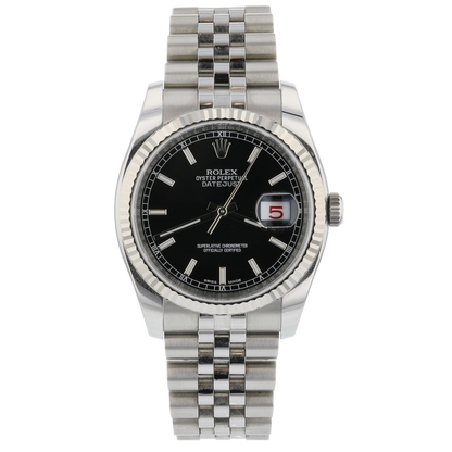 Rolex Datejust 36mm White Gold Fluted Black Roulette Dial Jubilee 116234