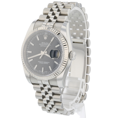 Rolex Datejust 36mm White Gold Fluted Black Roulette Dial Jubilee 116234