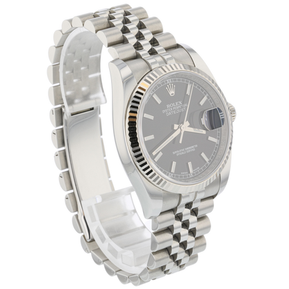 Rolex Datejust 36mm White Gold Fluted Black Roulette Dial Jubilee 116234