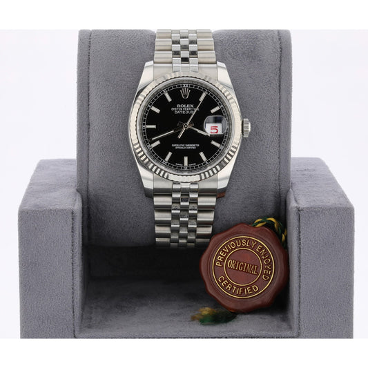 Rolex Datejust 36mm White Gold Fluted Black Roulette Dial Jubilee 116234
