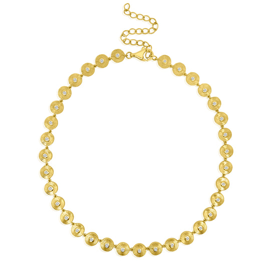 Diamond Fluted Disc Chain Necklace