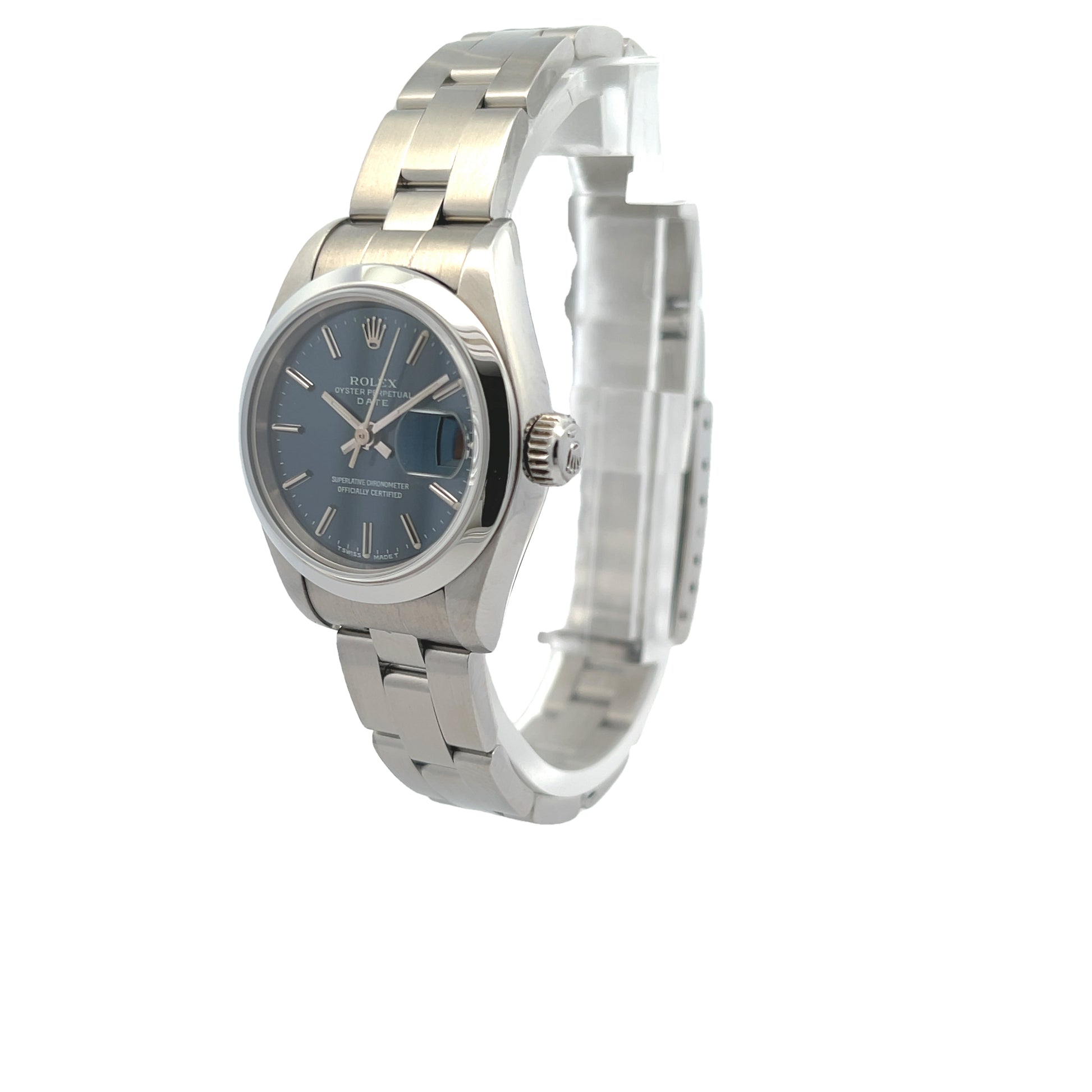 Rolex Datejust 26mm Smooth Bezel Blue Dial Oyster Bracelet 69160 - Beverly Hills Watch Company