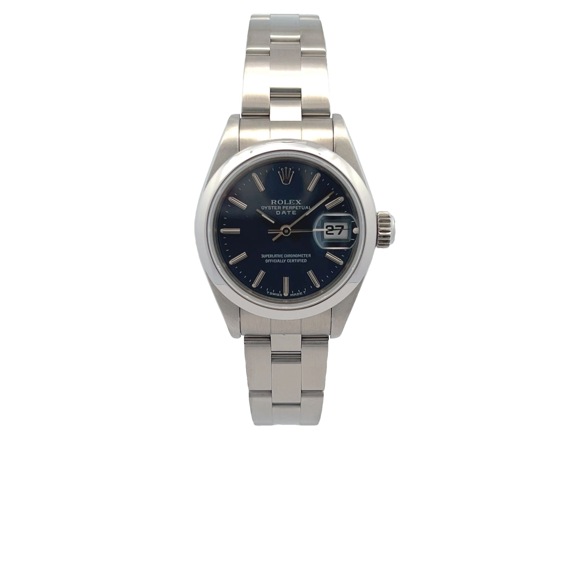 Rolex Datejust 26mm Smooth Bezel Blue Dial Oyster Bracelet 69160 - Beverly Hills Watch Company