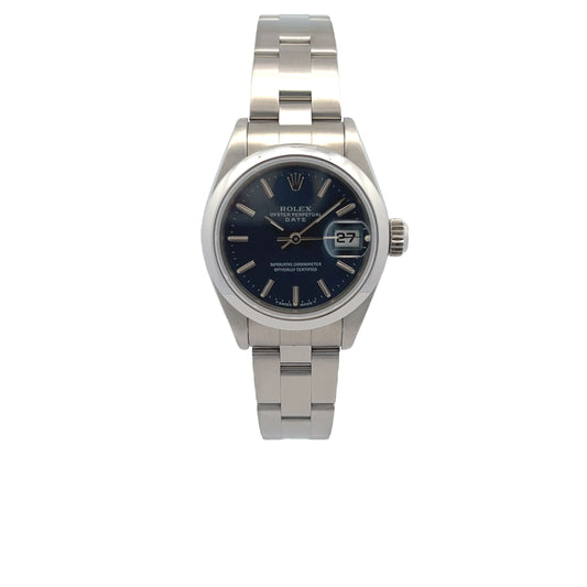 Rolex Datejust 26mm Smooth Bezel Blue Dial Oyster Bracelet 69160 - Beverly Hills Watch Company
