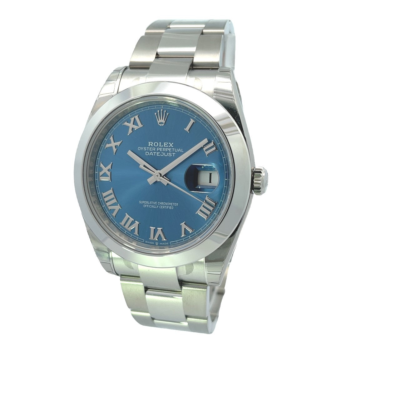 Rolex Datejust 41mm Smooth Bezel Blue Roman Dial 126300 - Beverly Hills Watch Company