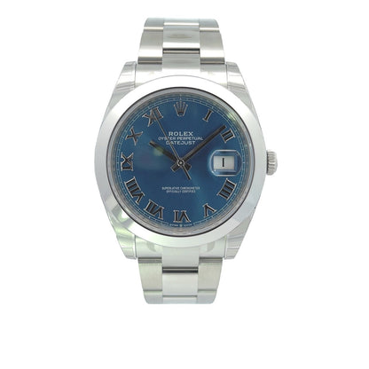 Rolex Datejust 41mm Smooth Bezel Blue Roman Dial 126300 - Beverly Hills Watch Company