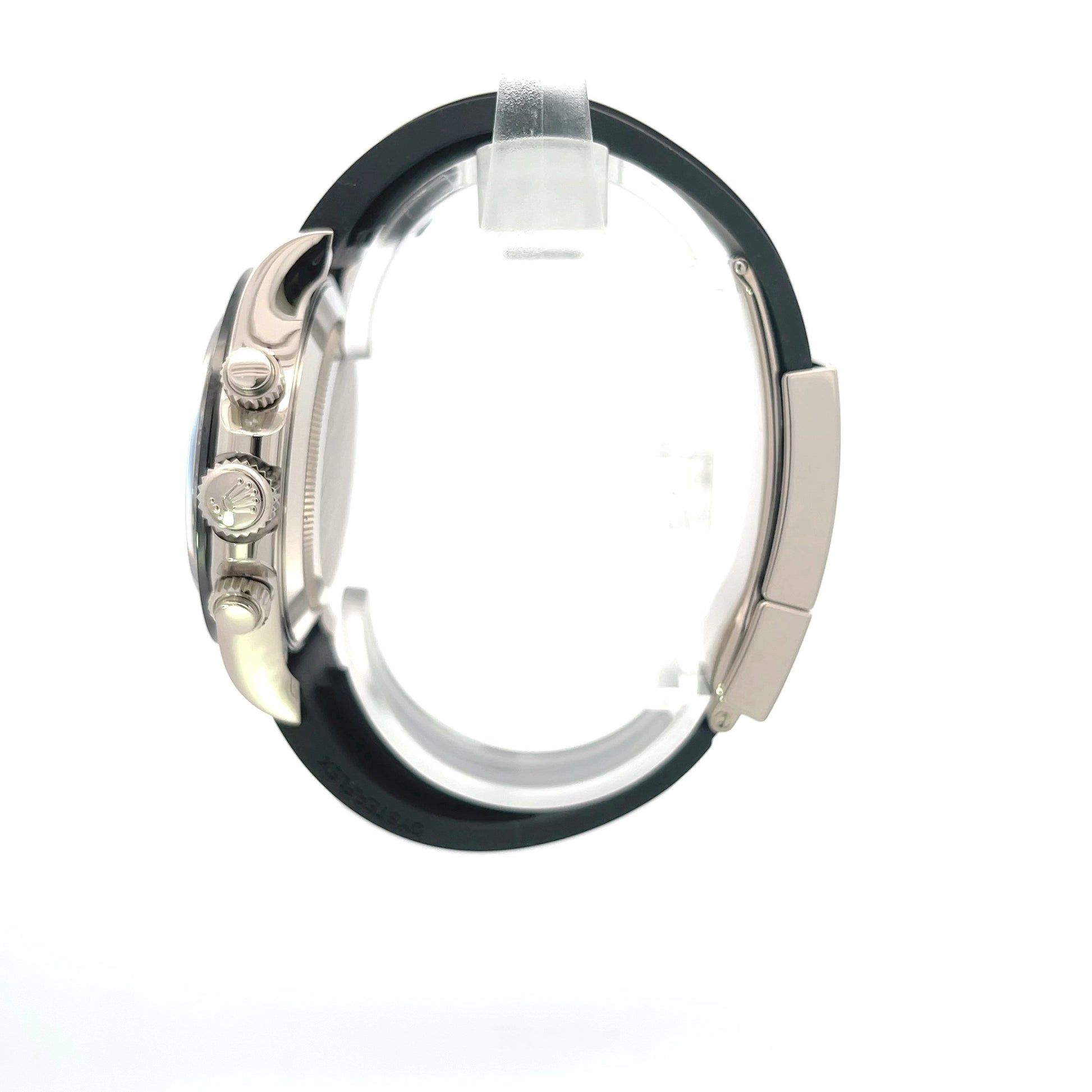 Rolex Daytona 40mm White Gold Steel and Black Dial Oysterflex 116519LN - Beverly Hills Watch Company