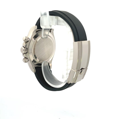 Rolex Daytona 40mm White Gold Steel and Black Dial Oysterflex 116519LN - Beverly Hills Watch Company