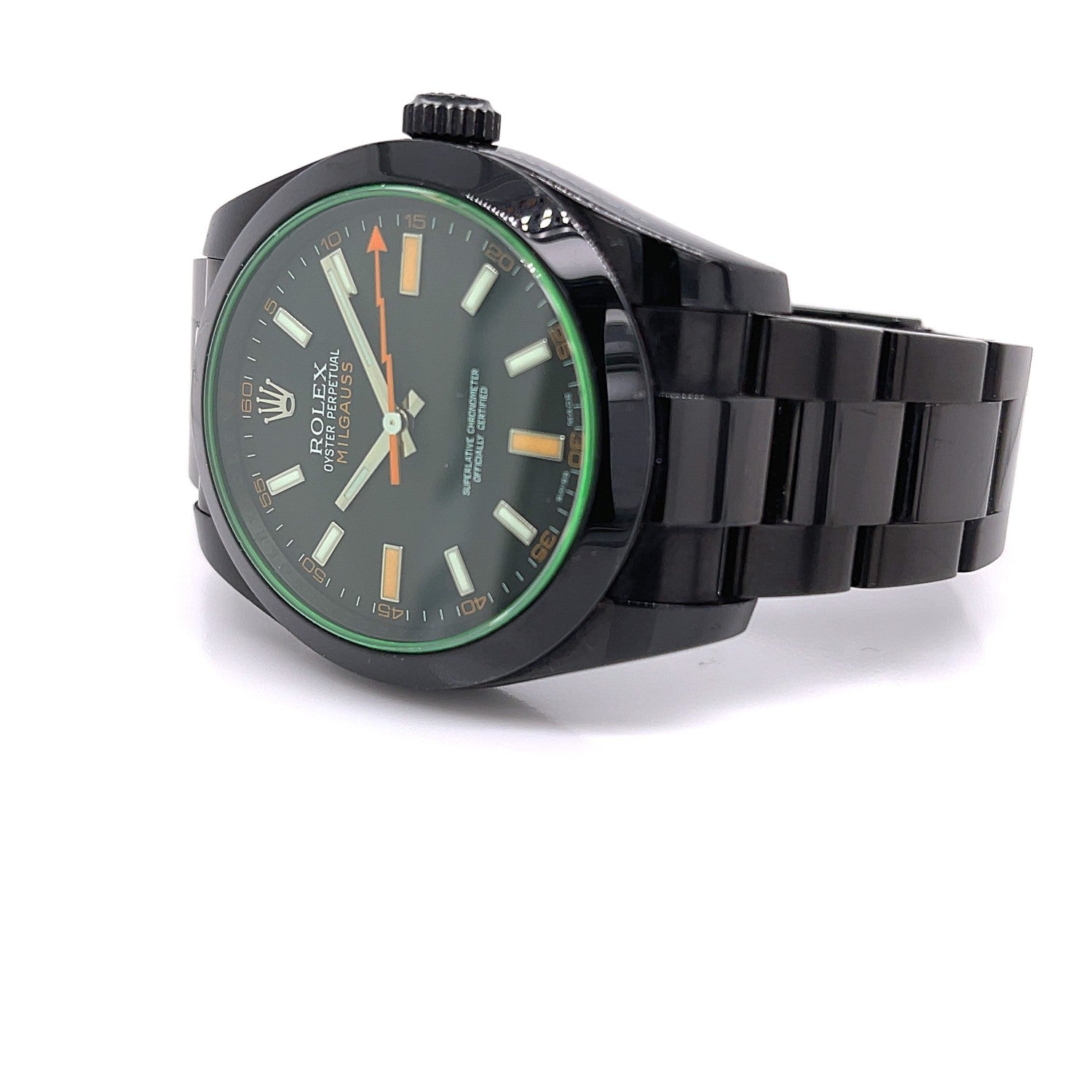 Rolex Milgauss 40mm Green Blackout DLC 116400 - Beverly Hills Watch Company