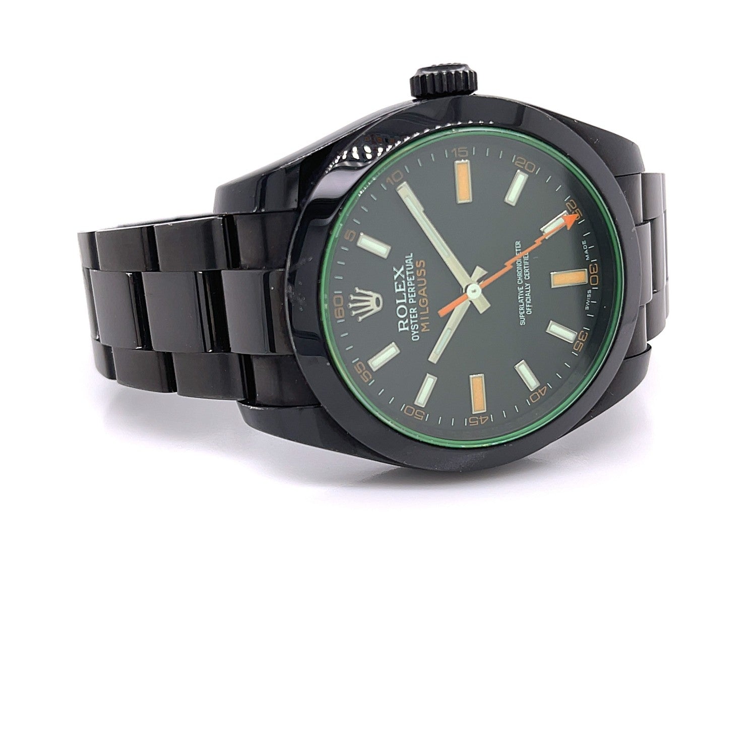 Rolex Milgauss 40mm Green Blackout DLC 116400 - Beverly Hills Watch Company