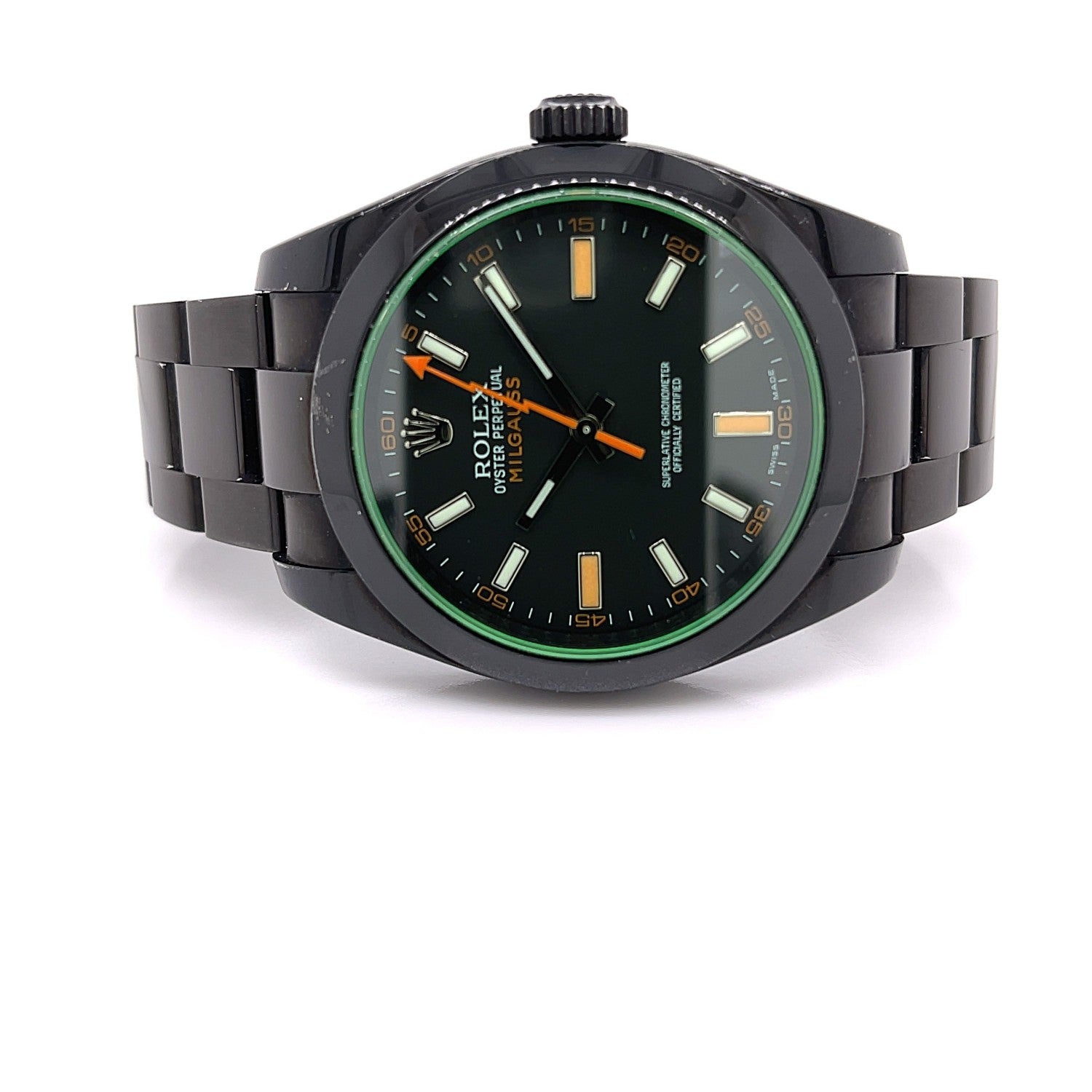 Rolex Milgauss 40mm Green Blackout DLC 116400 - Beverly Hills Watch Company