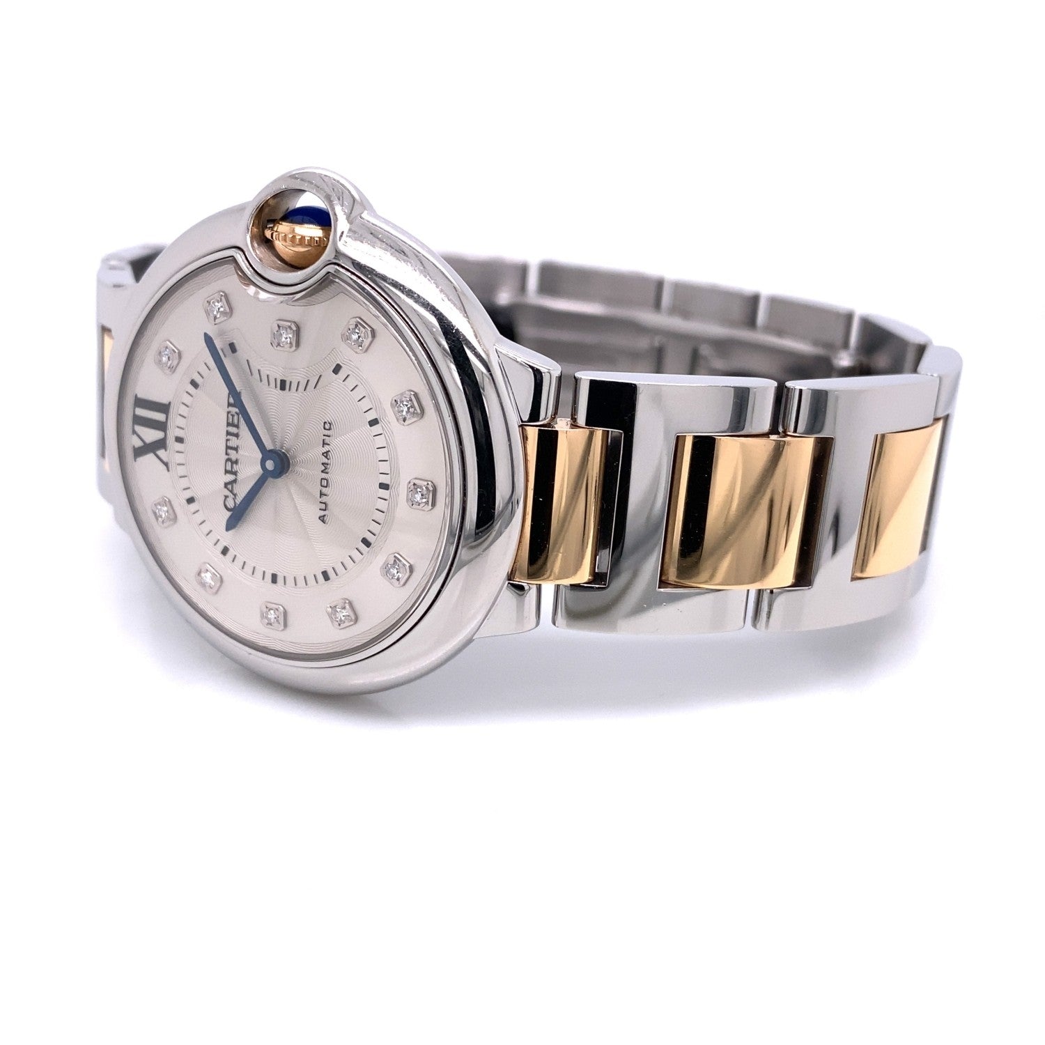 artier Ballon Bleu Medium 36MM Rose Gold Stainless Steel Silver Diamond Dial WE902031 421A7L - Beverly Hills Watch Company