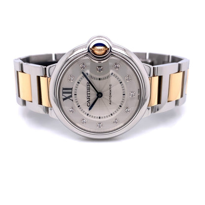 artier Ballon Bleu Medium 36MM Rose Gold Stainless Steel Silver Diamond Dial WE902031 421A7L - Beverly Hills Watch Company