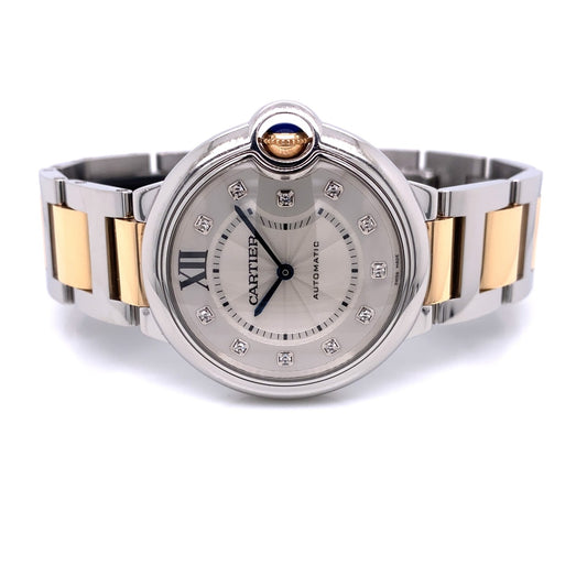 artier Ballon Bleu Medium 36MM Rose Gold Stainless Steel Silver Diamond Dial WE902031 421A7L - Beverly Hills Watch Company