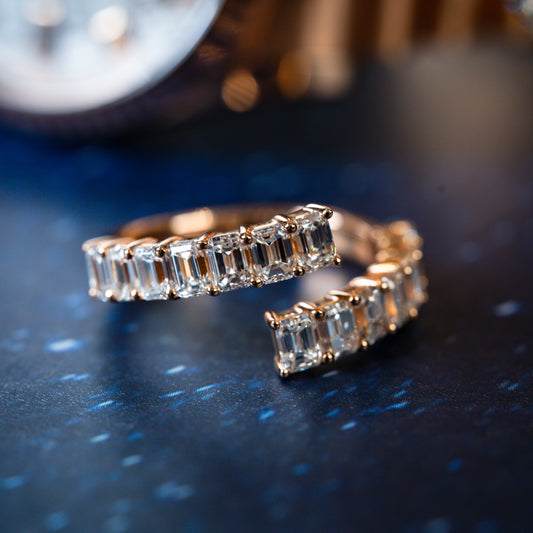 Emerald Cut Diamond Crossover ring Rose Gold