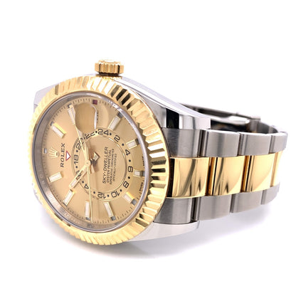 Rolex Sky-Dweller 42mm Stainless Steel Yellow Gold Champagne Dial 326933 4PF8QP - Beverly Hills Watch Company