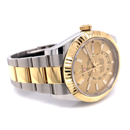 Rolex Sky-Dweller 42mm Stainless Steel Yellow Gold Champagne Dial 326933 4PF8QP - Beverly Hills Watch Company