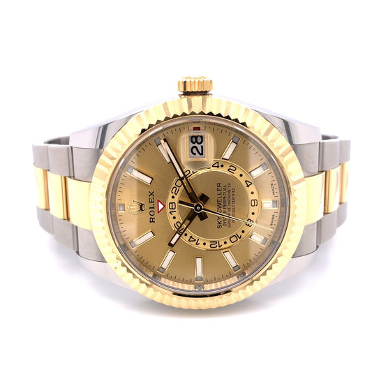 Rolex Sky-Dweller 42mm Stainless Steel Yellow Gold Champagne Dial 326933 4PF8QP - Beverly Hills Watch Company