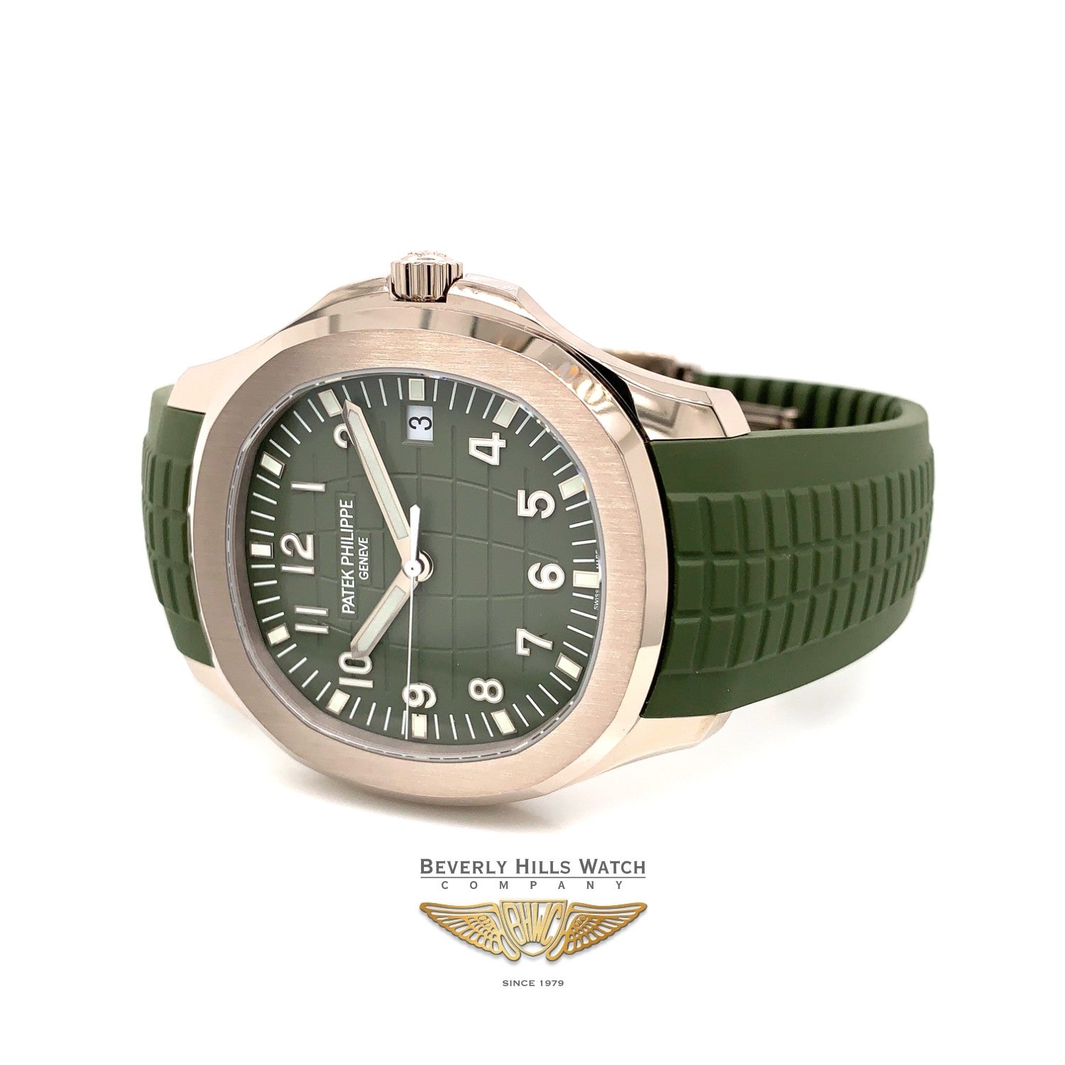 Patek Philippe Aquanaut Jumbo 42.2mm White Gold Khaki 5168g-010 - Beverly Hills Watch Company